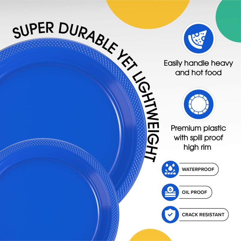 Exquisite Dark Blue Plastic Dinner & Dessert Plate Combo - 100 Pack  50-7 Inch Dessert & 50-9 Inch Dinner Plates  Perfect for Parties - Image 4