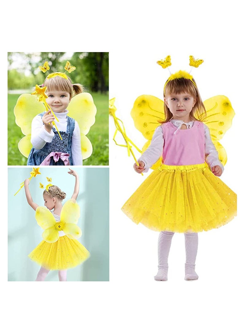Girls 4 Piece Fairy Costume Set with erfly Wings and Tutu Dress Perfect for Birthdays and Dress Up Parties