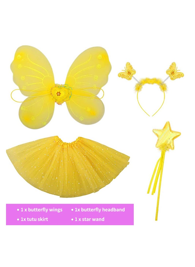 Girls 4 Piece Fairy Costume Set with erfly Wings and Tutu Dress Perfect for Birthdays and Dress Up Parties