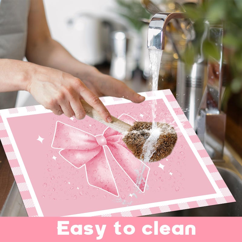 OBUSATT Pink Bow Plastic Placemats Set of 6 Cute Coquette Butterfly Bowknot Dinner Table Mats Pink Ribbon Bow Place Mats Wedding Baby Shower Birthday Table Decoration for Indoor Outdoor Party Kitchen Dining - Image 4