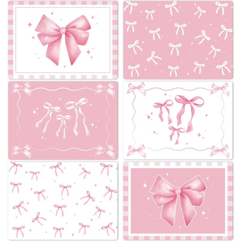 OBUSATT Pink Bow Plastic Placemats Set of 6 Cute Coquette Butterfly Bowknot Dinner Table Mats Pink Ribbon Bow Place Mats Wedding Baby Shower Birthday Table Decoration for Indoor Outdoor Party Kitchen Dining - Image 1