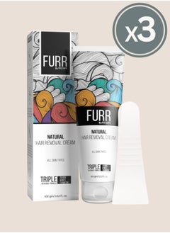 Furr Furr Natural Hair Removal Cream, Triple response formula, Honey & Jojoba & Turmeric, for all skin types, 100 gm - Pack of 3  - Image 1