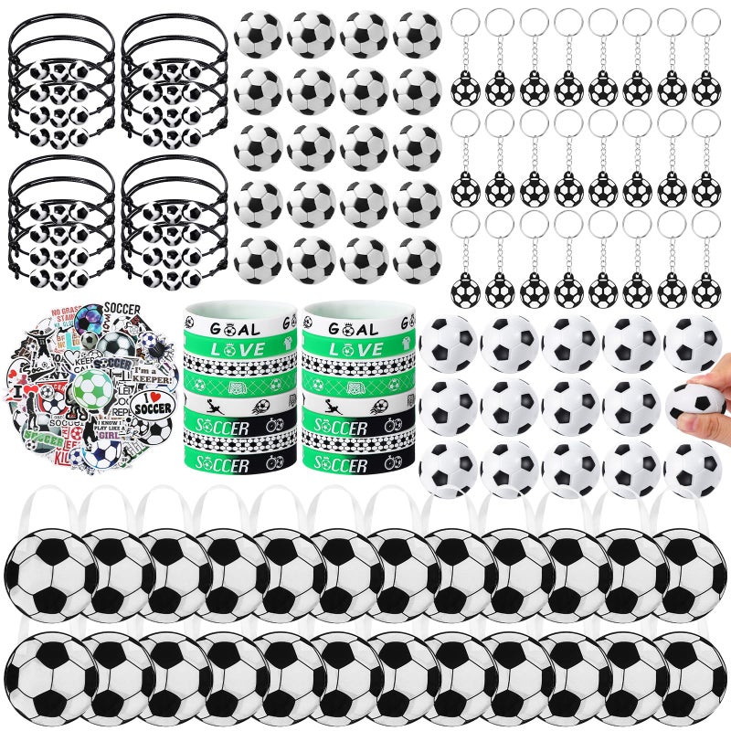 Aoriher 194 Pcs Soccer Party Favors Set - Silicone Charm Bracelets, Mini Soccer Bouncy Balls, Toy Keychains, Non Woven Gift Goodie Bags, Sticker Eraser for Sports Party Supplies - Image 1