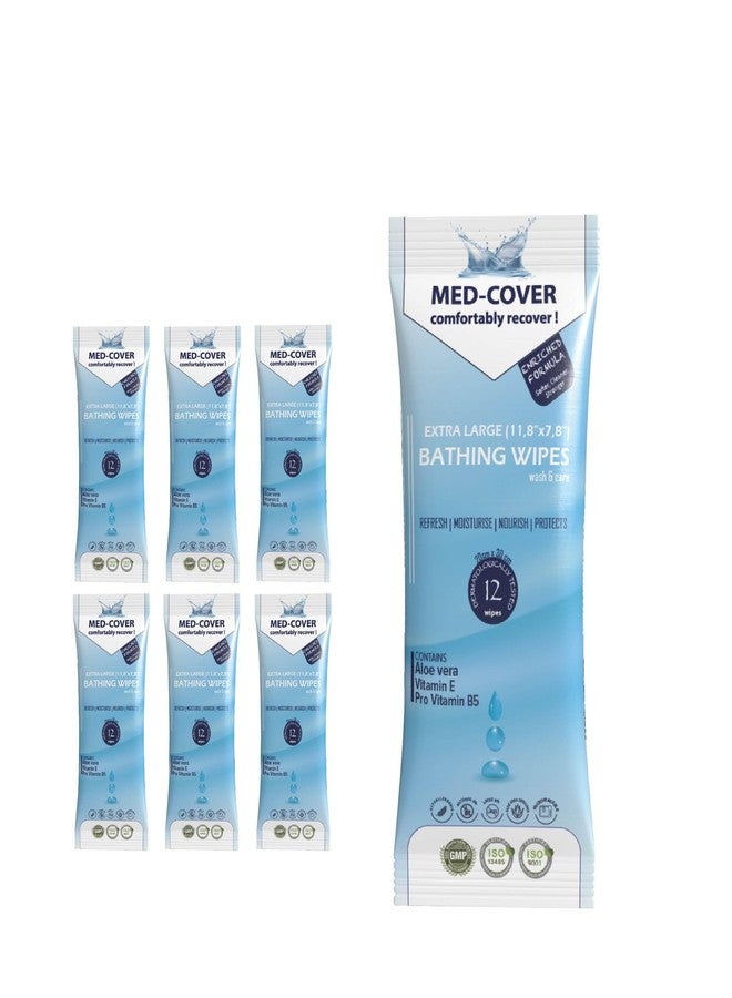 MED-COVER مناديل استحمام كبيرة جدًا (11.8 بوصة × 7.8 بوصة) | تنظيف كامل للجسم، عناية وحماية | غنية بطبقة واقية | مانعة للطفح الجلدي | مناديل استحمام للبالغين (6 عبوات من 12 منديل) - Image 1