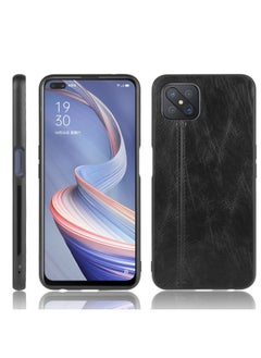 HuHa Case Cover For Oppo Reno4 Z 5G/A92S Shockproof Sewing Cow Pattern Skin PC + PU + TPU Case Black 