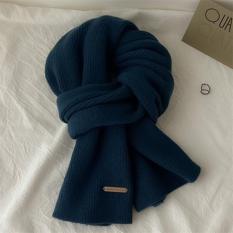 100 Australian Wool Knitted Cashmere Scarf Women'S All-Match Solid Color Scarf Winter Day Gift For Boys - Image 1