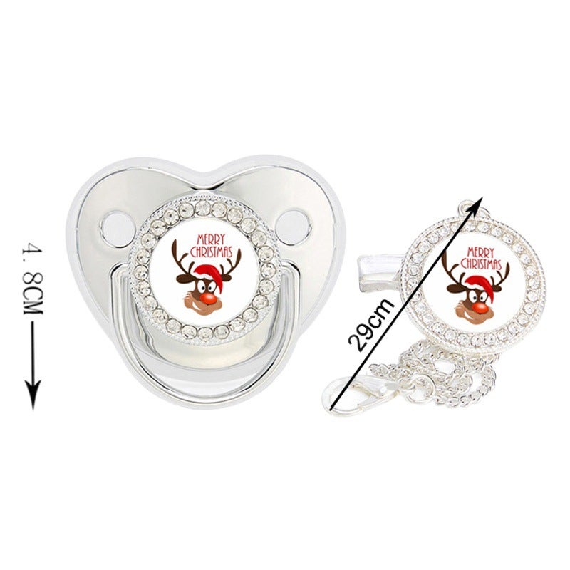 Hot Selling Christmas Elk Drill Baby Nipple Baby with Drill Holiday Comfort Play Mouth with Chain Clip - Image 2