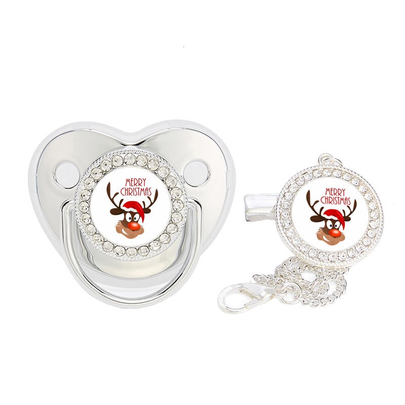 Hot Selling Christmas Elk Drill Baby Nipple Baby with Drill Holiday Comfort Play Mouth with Chain Clip - Image 3