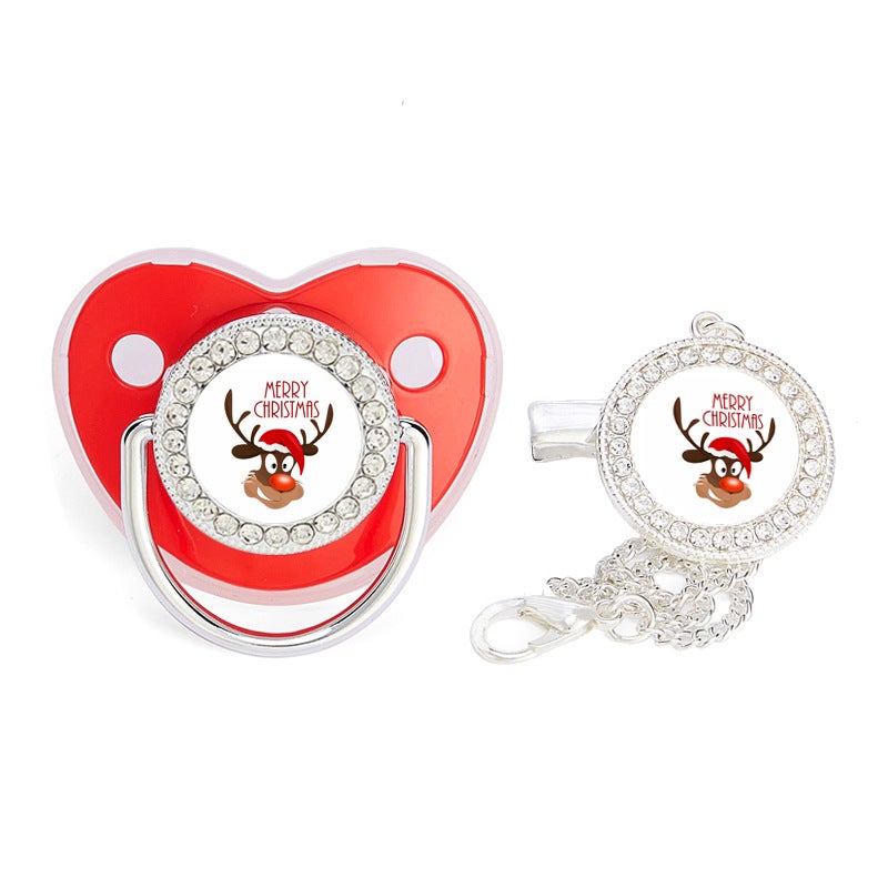 Hot Selling Christmas Elk Drill Baby Nipple Baby with Drill Holiday Comfort Play Mouth with Chain Clip - Image 1