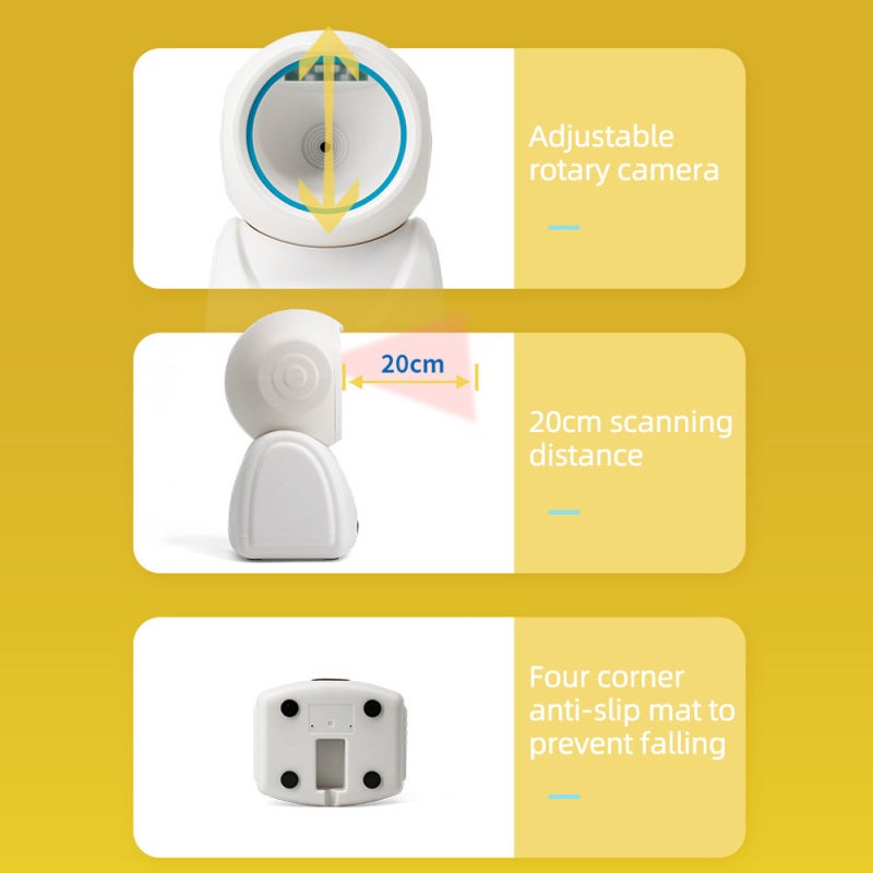 Barcode Scanner: 1D/2D/QR Strong Decoding Capacity - Hands-Free Desktop Design USB Wired Qr Code Scanner for Supermarkets, Retail Stores, Warehouses & More - Image 5