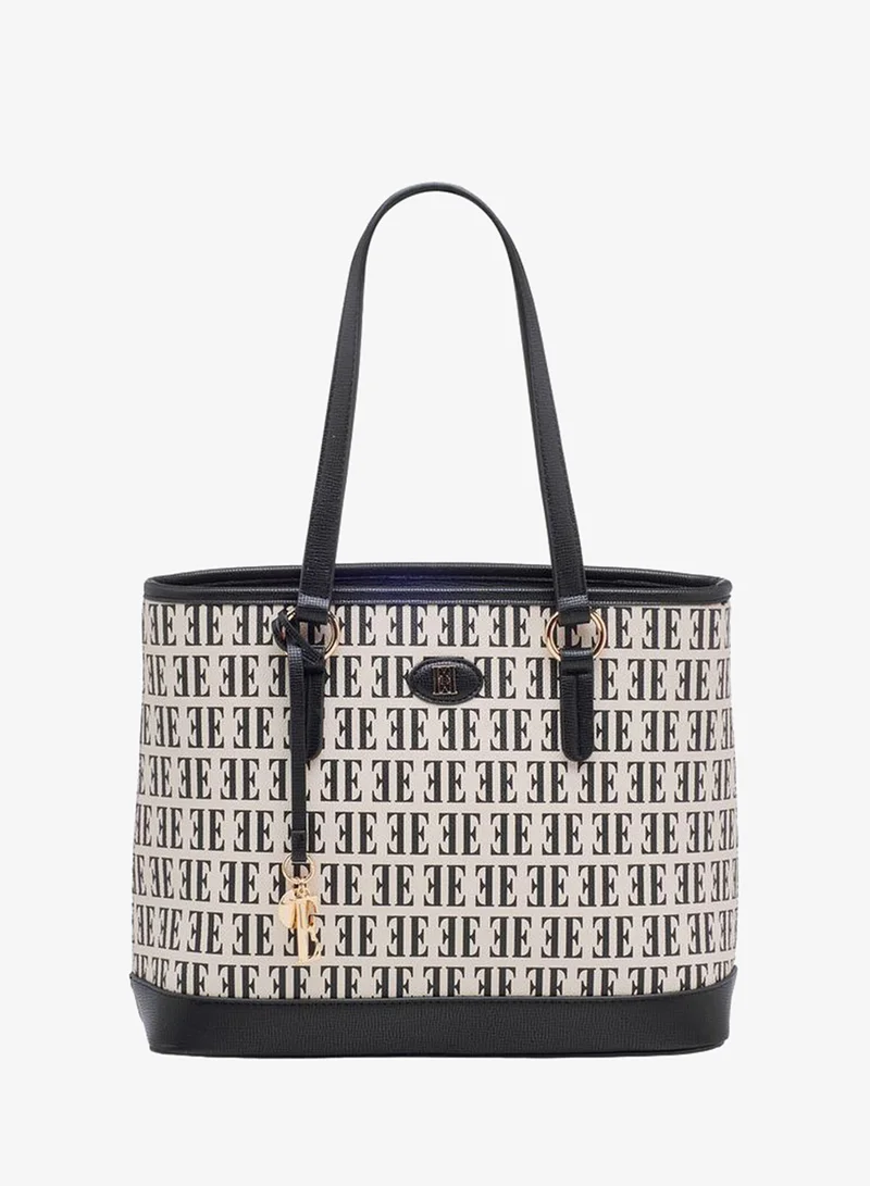 ELLE Monogram Print Tote Bag With Double Handles