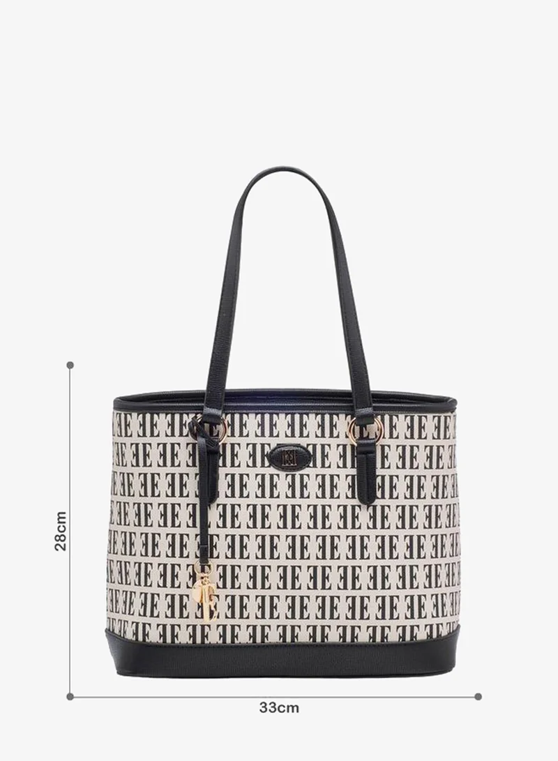 ELLE Monogram Print Tote Bag With Double Handles
