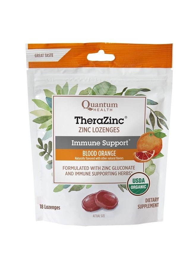 Quantum Health TheraZinc USDA Organic Zinc Lozenges|Blood Orange|Immune Support Formulated with Zinc Gluconate|Fast Relief|No Aftertaste|USDA Organic|18 Count  - Image 1