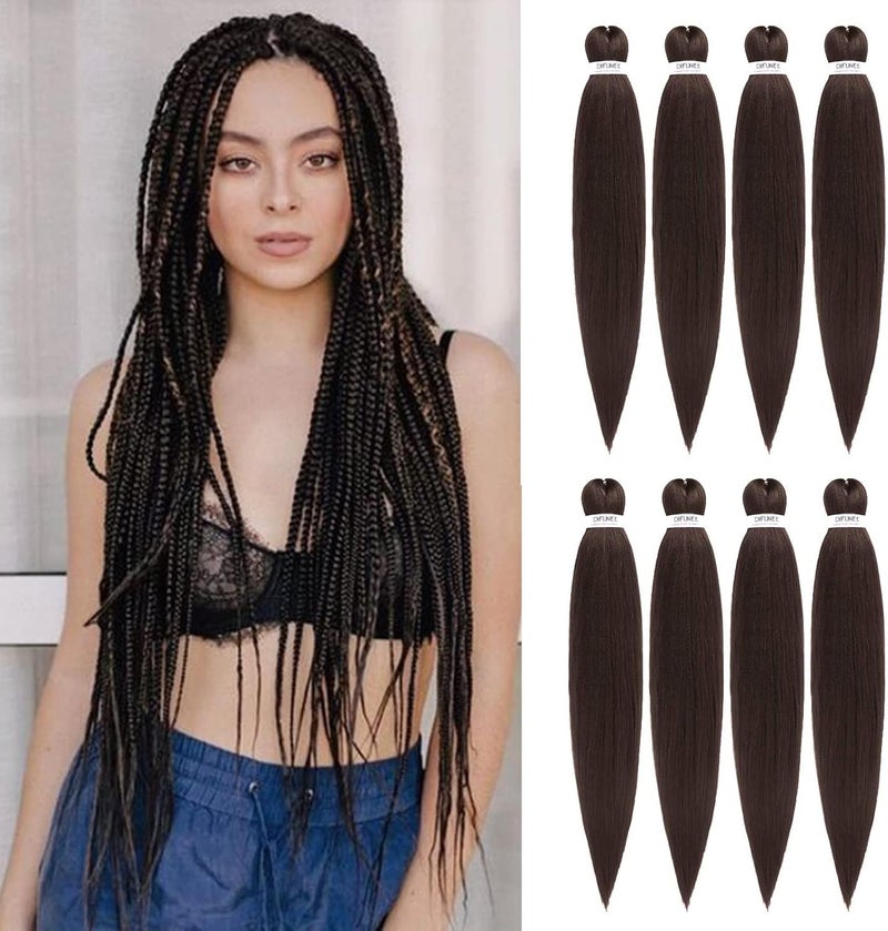 Difunee Pre-stretched Braiding Hair - 30 Inch 8 Packs Light Brown Super Long Braiding Hair For Twist or Box Braids, Yaki Texture Hot Water Setting Synthetic Braiding Hair Extensions (30 Inch, #4-8P) - Image 1
