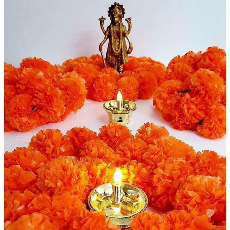 DRYPHON Artificial Flowers for Decoration, Marigold Garlands Decoration, Diwali Decoration Items for Home Decor, Pooja Room Decorations, Ganpati Decoration Combo (Orange, Pack of 20) - Image 4