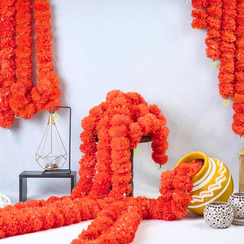 DRYPHON Artificial Flowers for Decoration, Marigold Garlands Decoration, Diwali Decoration Items for Home Decor, Pooja Room Decorations, Ganpati Decoration Combo (Orange, Pack of 20) - Image 5