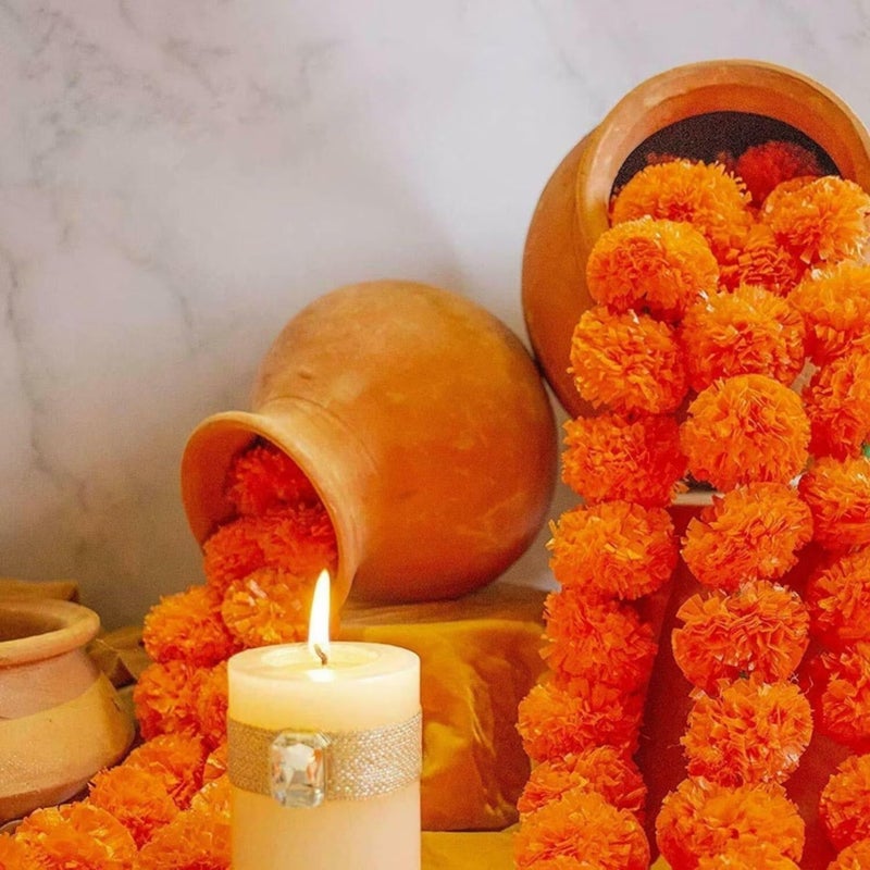 DRYPHON Artificial Flowers for Decoration, Marigold Garlands Decoration, Diwali Decoration Items for Home Decor, Pooja Room Decorations, Ganpati Decoration Combo (Orange, Pack of 20) - Image 3
