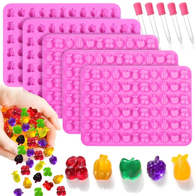 Mity rain 5pcs Fruit Snack Molds Silicone Bpa Free, Gummy Candy Molds Chocolate Molds With 5pcs Dropper For Kids, Including Mini Pineapple, Banana, Cherry, Apple, Grape Shape - Image 1