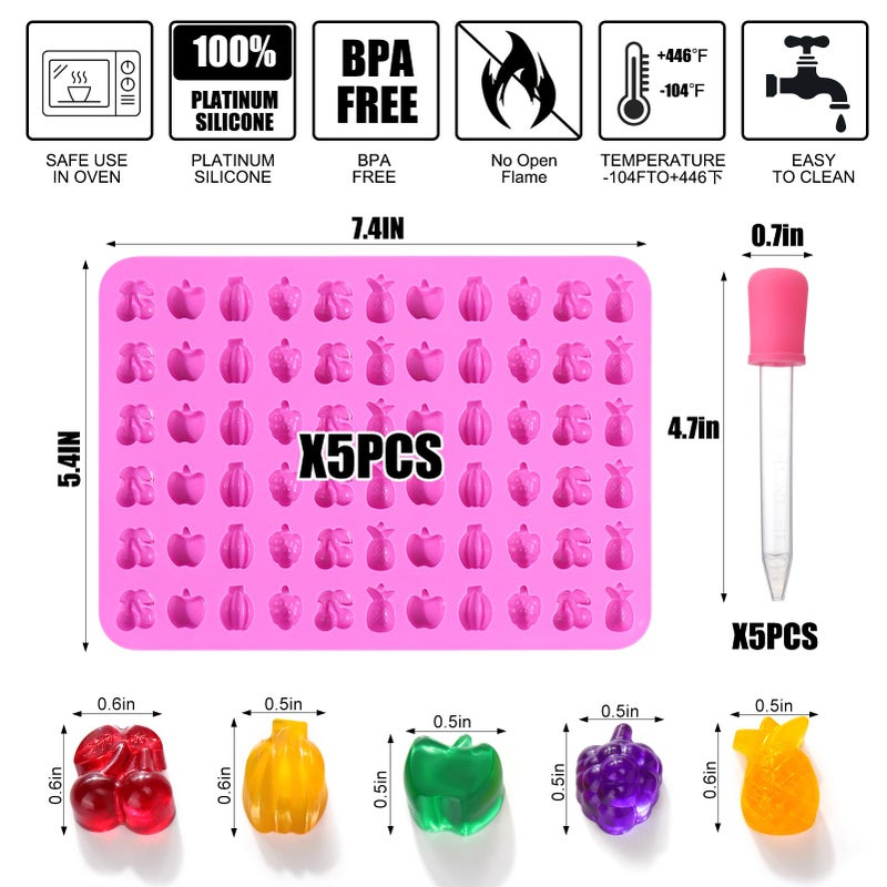 Mity rain 5pcs Fruit Snack Molds Silicone Bpa Free, Gummy Candy Molds Chocolate Molds With 5pcs Dropper For Kids, Including Mini Pineapple, Banana, Cherry, Apple, Grape Shape - Image 2