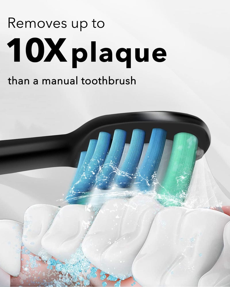 MySmile UC605 Electric Toothbrush for Adults, Rechargeable Sonic Electronic Toothbrush with 6 Brush Heads and Travel Case, 2 Mins 5 Modes Smart Timer, 48000VPM (Black) - Image 2