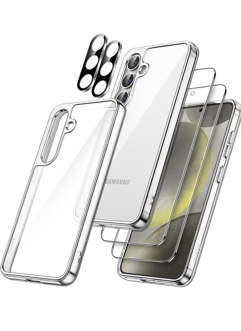 Raxoom 5 in 1 Case for Samsung Galaxy S24 5G with 2-Pack Each Tempered Glass Screen Protector and Camera Lens Protector, Non-Yellowing Shockproof Bumper Phone Cover (Clear) - Image 1