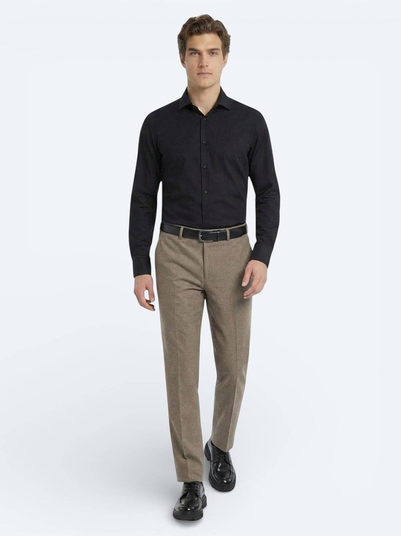 Kip Black Plain Regular Fit Long Weaving Classical Cotton Blended Shirt - Image 2