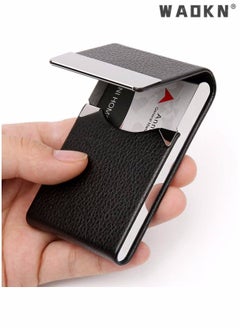 WAOKN Business Card Holder Case Black Fashion Professional PU Leather Business Card Carrier Luxury Metal Name Card Holder with Magnetic Shut Wallet Credit Card ID Case for Men Women Best Gift Black  - Image 1