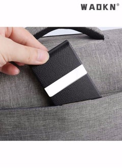 WAOKN Business Card Holder Case Black Fashion Professional PU Leather Business Card Carrier Luxury Metal Name Card Holder with Magnetic Shut Wallet Credit Card ID Case for Men Women Best Gift Black  - Image 2
