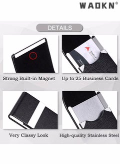 WAOKN Business Card Holder Case Black Fashion Professional PU Leather Business Card Carrier Luxury Metal Name Card Holder with Magnetic Shut Wallet Credit Card ID Case for Men Women Best Gift Black  - Image 3