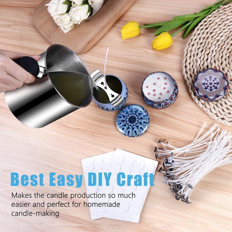 DINGPAI Candle Making Supplies, Complete Soy Candle Making Set Including Candle Make Pouring Pot, Candle Wicks, Wicks Sticker, 3-Hole Candle Wicks Holder, Natural Soy Wax and Spoon - Image 5