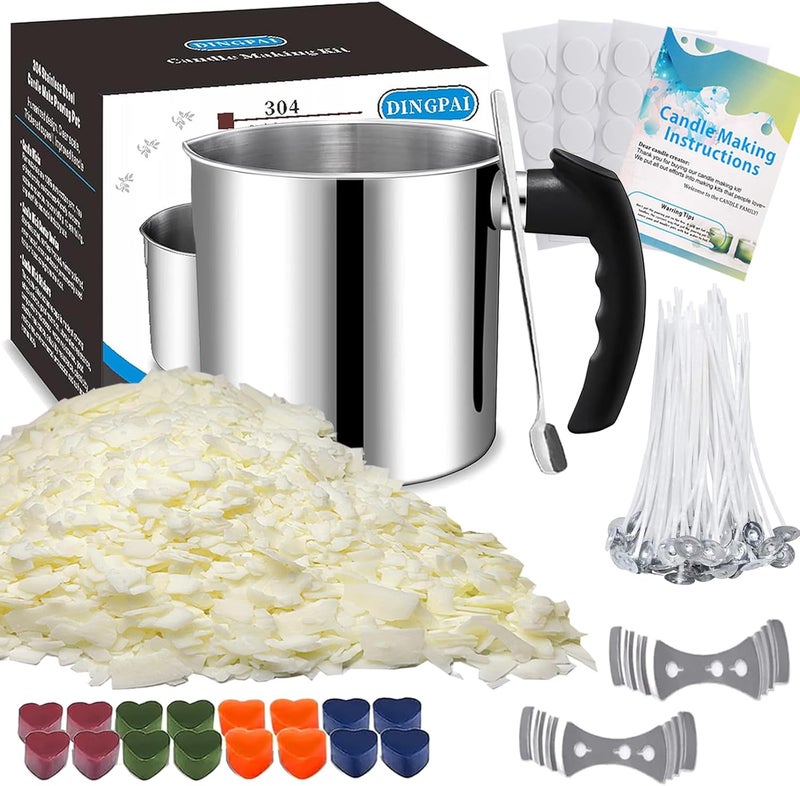 DINGPAI Candle Making Supplies, Complete Soy Candle Making Set Including Candle Make Pouring Pot, Candle Wicks, Wicks Sticker, 3-Hole Candle Wicks Holder, Natural Soy Wax and Spoon - Image 1