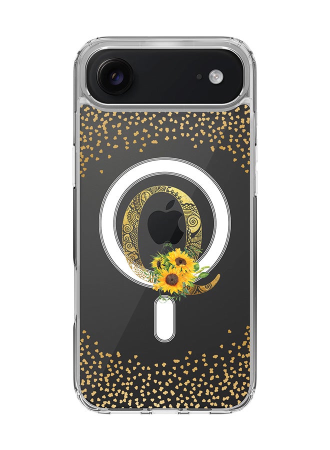 Stylizedd Classic Clear MagSafe Case for iPhone 17 Air , Hybrid Soft Case Flexible Edges Anti Drop TPU PC Gel Thin Transparent Cover [ Designed for iPhone 17 Air ] - Custom Monogram Initial Letter Floral Pattern Alphabet - Q  (Clear )