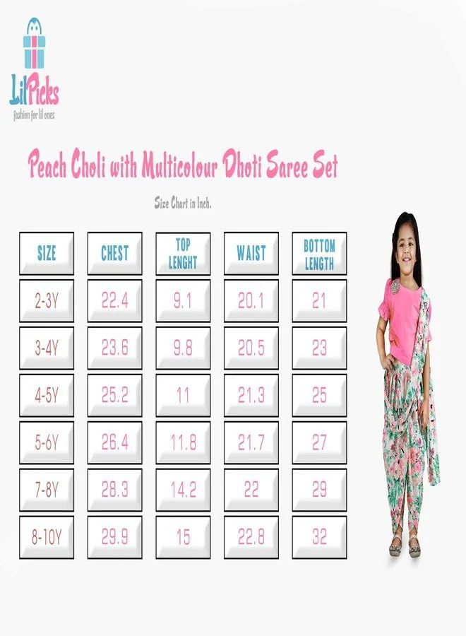 LILPICKS Peach Choli with Multicolour Dhoti Saree Set