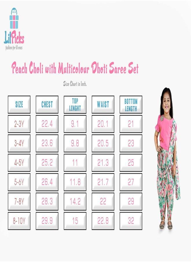 LILPICKS - Peach Choli with Multicolour Dhoti Saree Set - Image 1