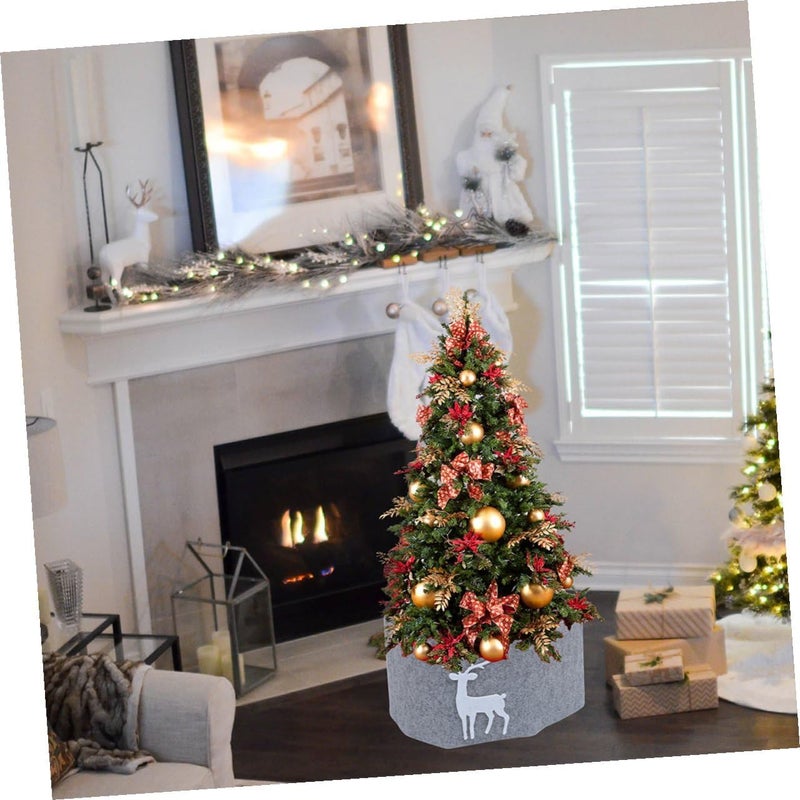 180cm Xmas Tree Skirt Pp Snow Cotton Fabric Elk Design for Holiday Party Decoration - Image 5