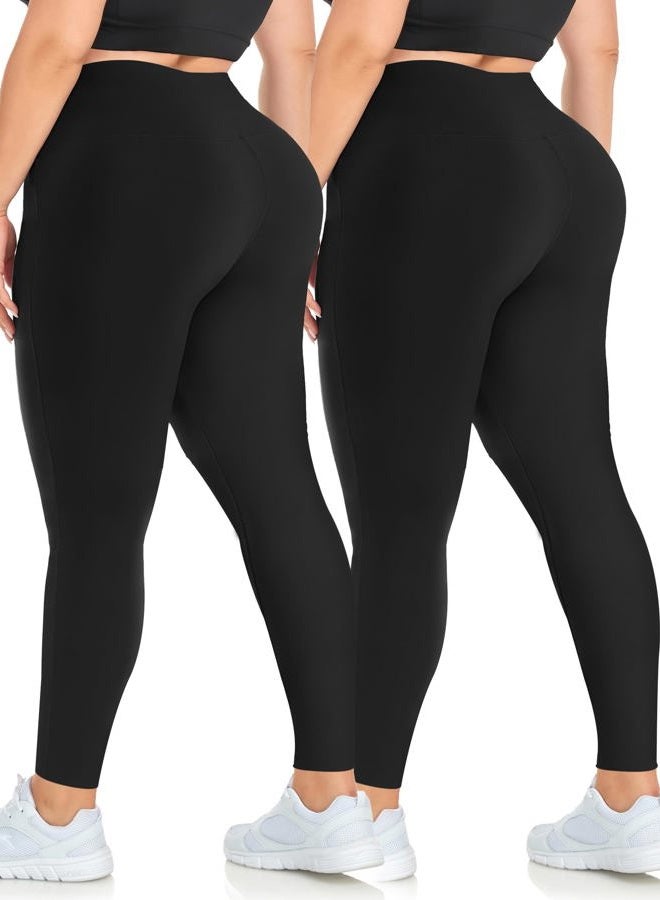 MoreFeel Plus Size Leggings for Women-Stretchy X-Large-4X Tummy Control High Waist Spandex Workout Black Yoga Pants, Black,black, XXL - Image 1