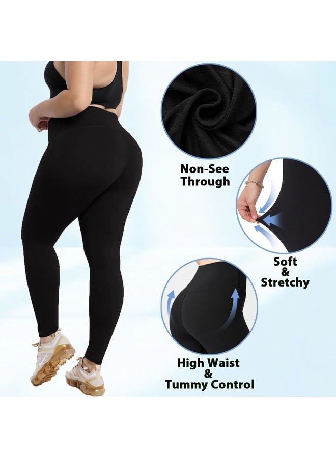 MoreFeel Plus Size Leggings for Women-Stretchy X-Large-4X Tummy Control High Waist Spandex Workout Black Yoga Pants, Black,black, XXL - Image 5