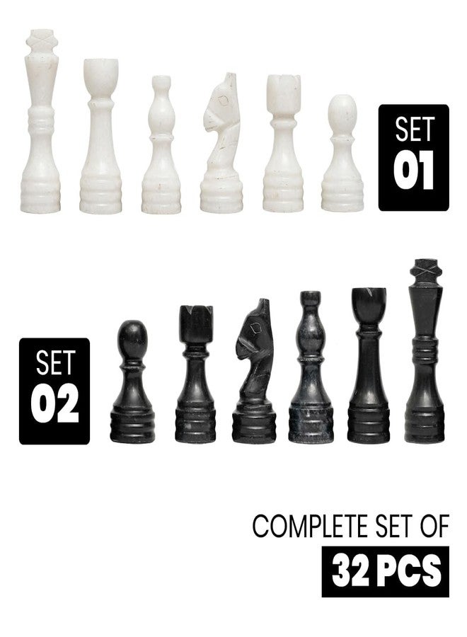 OceanicX Handcrafted Premium Marble Chess Pieces Set Elegant 32-Piece Replacement for 12-15 Inch Chess Boards with Storage Box (Black and White) - Image 2