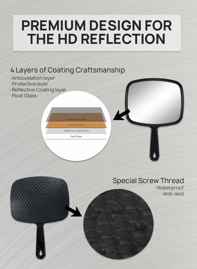 OMIRO Hand Mirror, All Black Handheld Mirror with Handle, 6.6" W x 9.3" L, Pack of 3 - Image 5
