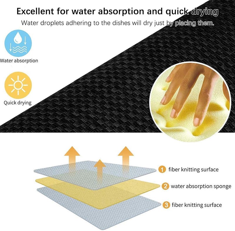 KASTWAVE Wet anti slip Dish Drying Mat, Microfiber Dry Pad, Quick-Drying Dish Drainer Board Mat, Ultra Absorbent Dish Drainer Rack Pad, for Kitchen Counter-top Tabletop Accessories, Machine Wash, 2Pcs, 20X15 inch, Black Popular trusted craftsmanship - Image 2