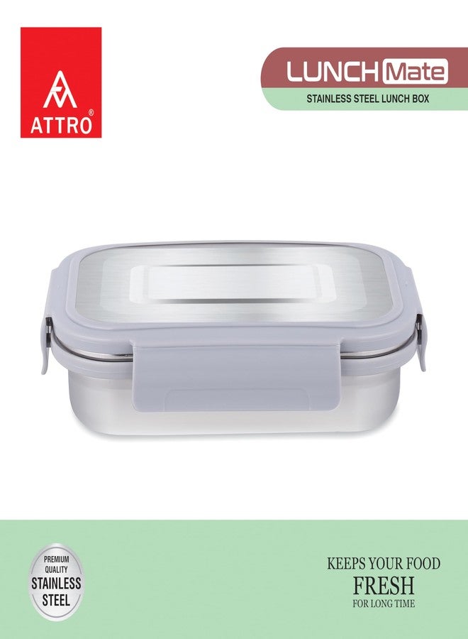 ATTRO علبة غداء ATTRO Lunchmate من الفولاذ المقاوم للصدأ مع حاوية صغيرة واحدة، محكمة الإغلاق، مانعة للتسرب، خالية من مادة BPA، آمنة للاستخدام مع الطعام، مثالية للمكتب والمدرسة والنزهات، سعة 800 مل + 180 مل - رمادي - Image 3