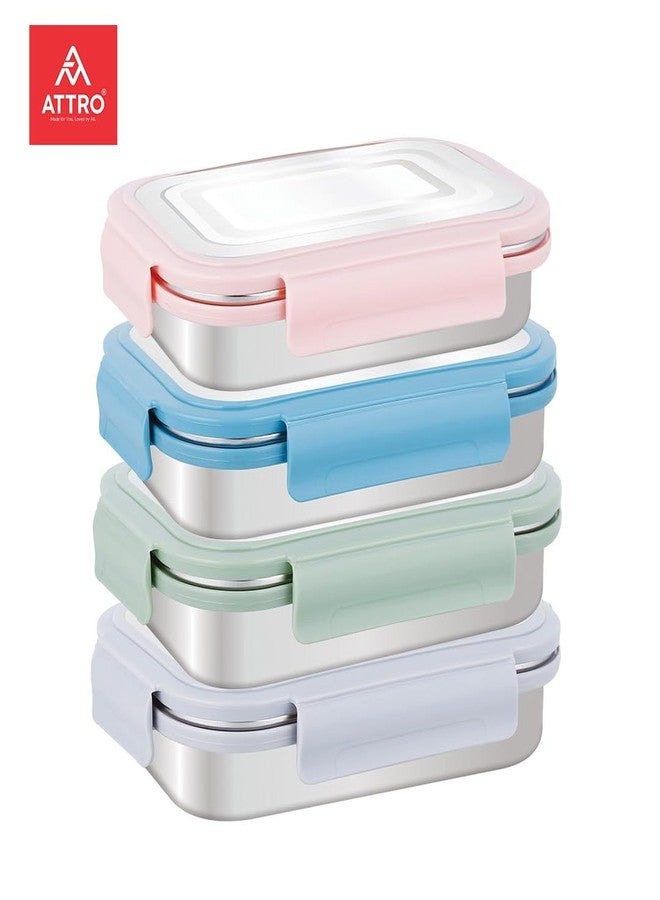 ATTRO علبة غداء ATTRO Lunchmate من الفولاذ المقاوم للصدأ مع حاوية صغيرة واحدة، محكمة الإغلاق، مانعة للتسرب، خالية من مادة BPA، آمنة للاستخدام مع الطعام، مثالية للمكتب والمدرسة والنزهات، سعة 800 مل + 180 مل - رمادي - Image 5