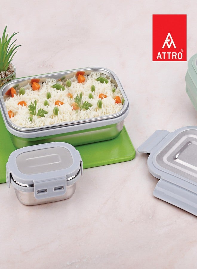 ATTRO علبة غداء ATTRO Lunchmate من الفولاذ المقاوم للصدأ مع حاوية صغيرة واحدة، محكمة الإغلاق، مانعة للتسرب، خالية من مادة BPA، آمنة للاستخدام مع الطعام، مثالية للمكتب والمدرسة والنزهات، سعة 800 مل + 180 مل - رمادي - Image 4