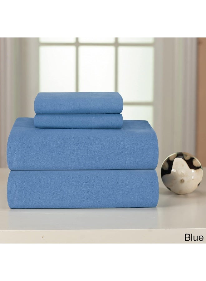 Pointehaven Heavy Weight Flannel Cotton Sheet Set, Full, Blue - Image 2