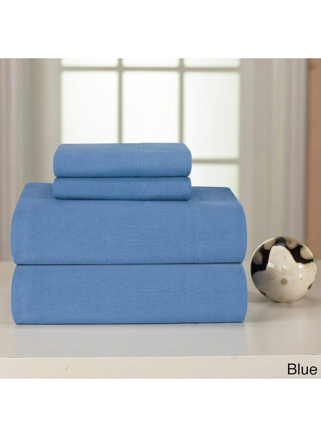 Pointehaven Heavy Weight Flannel Cotton Sheet Set, Full, Blue - Image 1