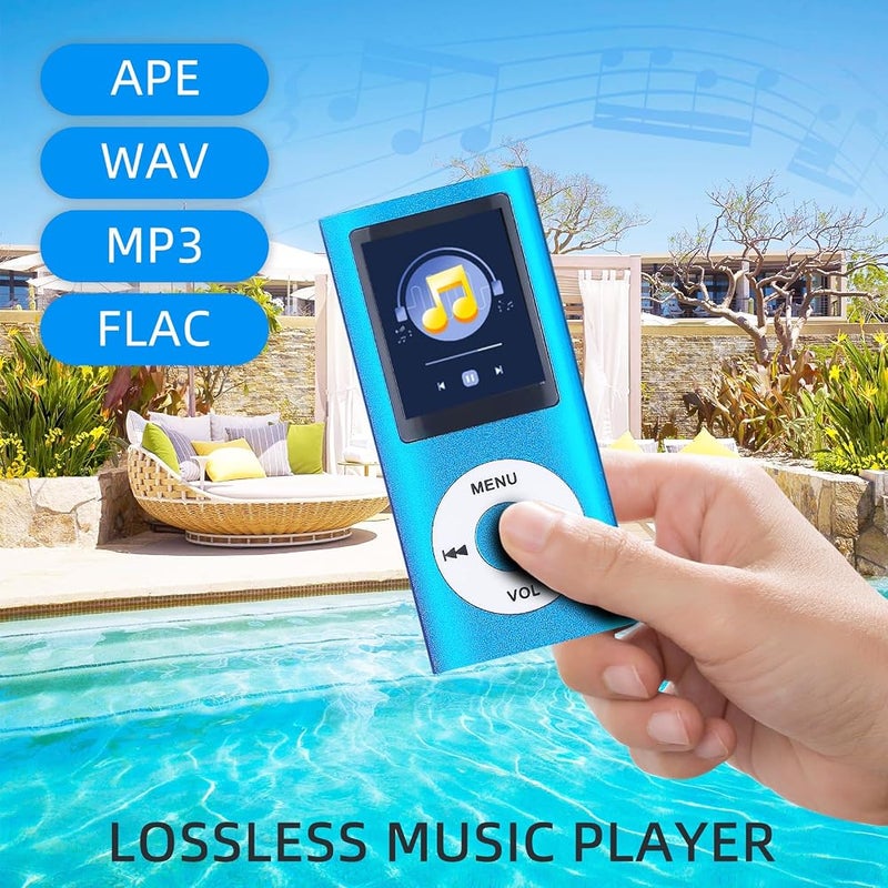 Flylin MP3 Player with Bluetooth 5.0, 1.8 inch Screen Portable Music Player with Built in HD Speaker Digital HiFi Lossless Sound Music Player for Students Running (Blue) - Image 5