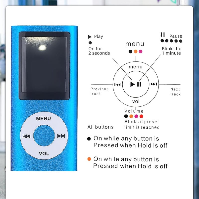 Flylin MP3 Player with Bluetooth 5.0, 1.8 inch Screen Portable Music Player with Built in HD Speaker Digital HiFi Lossless Sound Music Player for Students Running (Blue) - Image 4