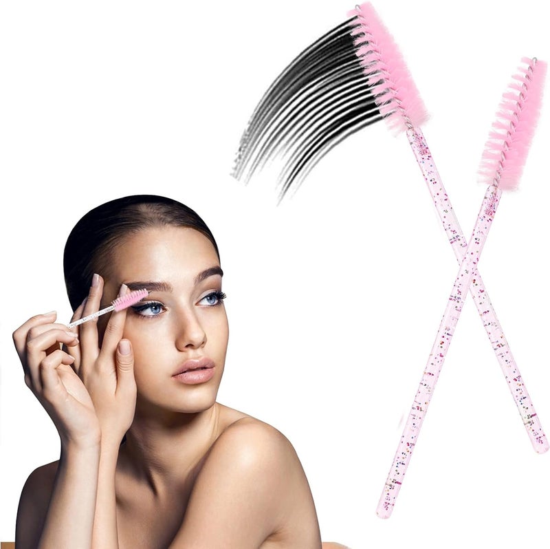 BTYMS 100 Pieces Disposable Lash Wands Eyelash Brushes with Crystal Handle Eyebrow Brushes Spoolies for Eyelash Extensions - Pink - Image 5
