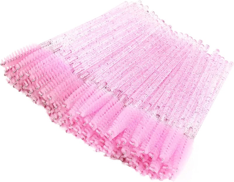 BTYMS 100 Pieces Disposable Lash Wands Eyelash Brushes with Crystal Handle Eyebrow Brushes Spoolies for Eyelash Extensions - Pink - Image 1