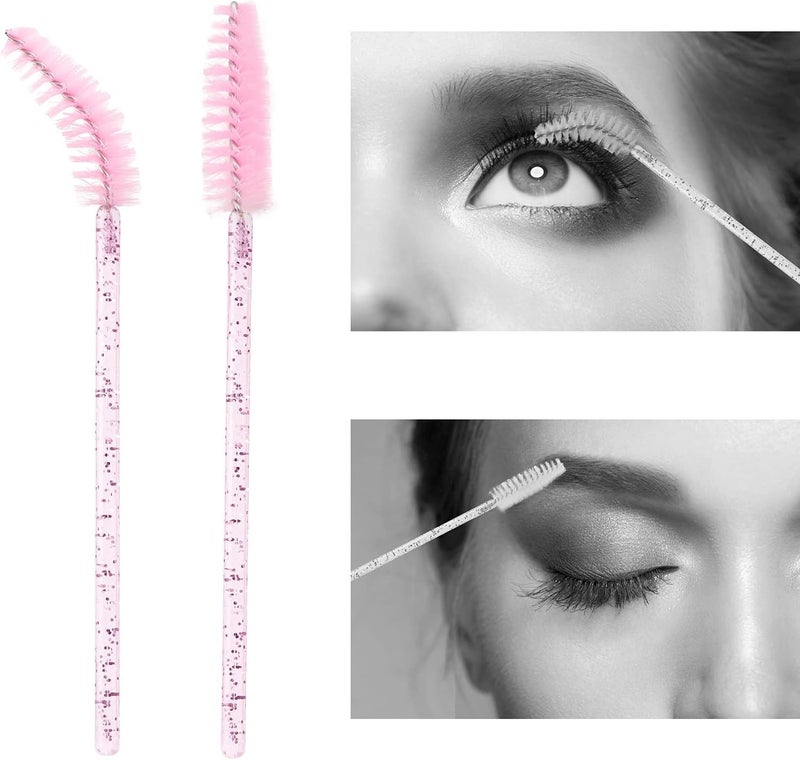 BTYMS 100 Pieces Disposable Lash Wands Eyelash Brushes with Crystal Handle Eyebrow Brushes Spoolies for Eyelash Extensions - Pink - Image 4